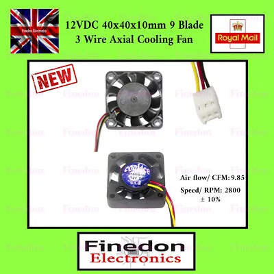 £3.98 • Buy 12VDC 3 Pin Brushless Axial Industrial PC Cooling Fan 40mm 40x40x10mm