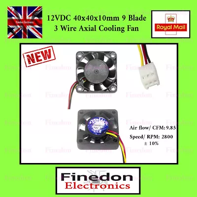 12VDC 3 Pin Brushless Axial Industrial PC Cooling Fan 40mm 40x40x10mm • £3.92