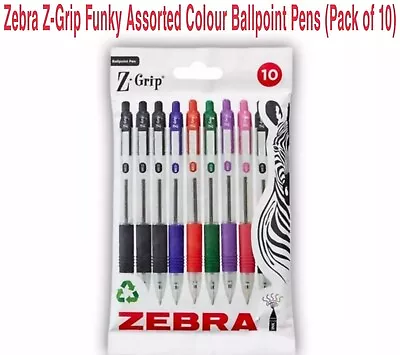 Zebra Z-Grip Funky Assorted Colour Ballpoint Pens Pack Of 10 • £2.89