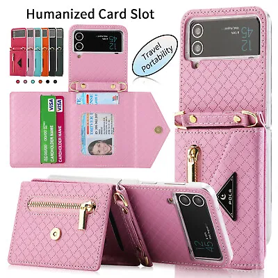 $15.61 • Buy For Samsung Galaxy Z Flip4/ 3 5G Leather Wallet Crossbody Strap Stand Case Cover