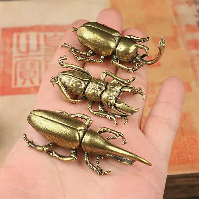 3PCS Solid Brass Beetle Figurine Statue Insect Paperweight Ornament Decoration • £12.99