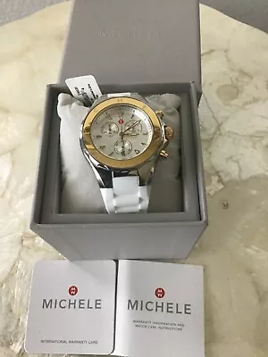 Michele Tahitian Jelly Bean White Silicone+gold Chrono Dial Watch-mww12f000094 • $289