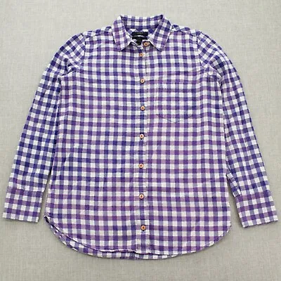 J.CREW Womens Button Up Shirt Gingham Check Pocket Long Sleeve Purple White Sz 0 • $13.89
