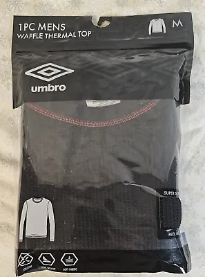 Umbro Men's Waffle Thermal Top M Long Sleeve Crew Black Warm Stretch SHIPS FREE • $21.77