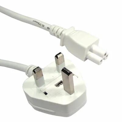 £6.96 • Buy 1.8m Power Cord UK Plug To C5 Clover Leaf CloverLeaf Lead Cable White [007656]