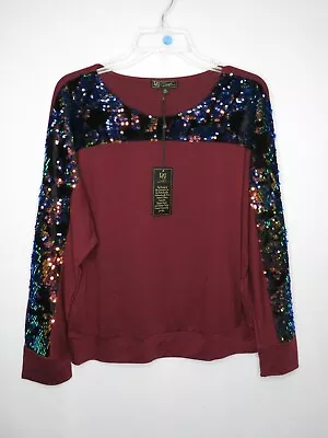 Nwt Dg2 Diane Gilman Burgundy W/sequin Velour Long Dolman Sleeve Top Sz M #b473 • $9.96