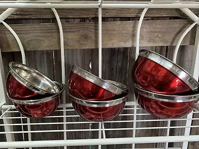 Oster Rosamond 12 Pack Round Mixing Bowl Metallic Red - 6 Bowls 6 Lids • $34