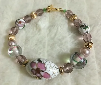 White And Gold Vintage Ming Dynasty Style Asian Cloisonne Bracelet • $67.60