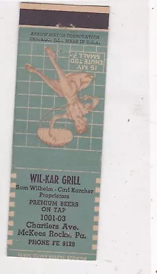 WIL-KAR GRILL-McKEES ROCKSPA-PIN UP MATCHBOOK COVER FREE SHIP U.S • $10