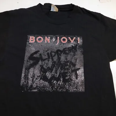 £12.76 • Buy BON JOVI SLIPPERY WHEN WET RETRO HAIR BAND CONCERT TOUR TEE T SHIRT Mens S Black