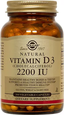 Solgar Vitamin D3 Cholecalciferol 2200 IU 100 Vegetable Capsules • $11.99