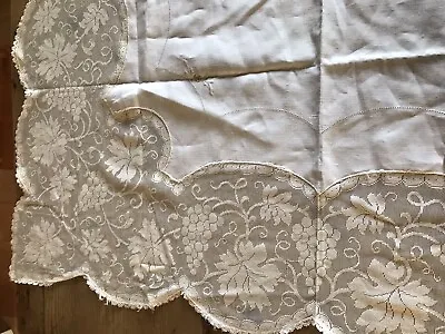 £14.50 • Buy Vintage French?? Linen And Lace Table Cloth Pivot Detail Embroidered 80x80cm (73