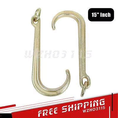 (2 Pack) 15  Inch J Hook Grade G70 Tow Axle Strap Wrecker Roll Back Clevis 5400# • $34.66