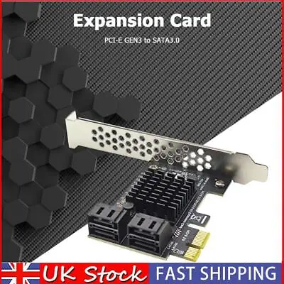 4 Port SATA III PCIe Expansion Card 6Gbps SATA To PCI-e 1X Controller W/ Bracket • £15.96