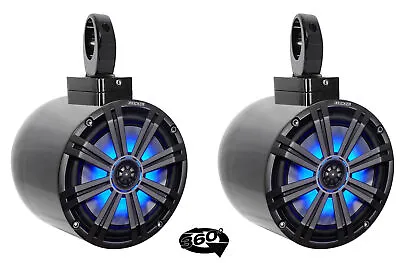 (2) Kicker KM8 8  LED 360° Swivel Black Aluminum Wakeboard Tower Speakers • $378.90