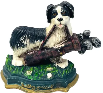 Vintage Cast Iron Spaniel Dog Golf Clubs Hand Painted Door Stop Holder • $18.49