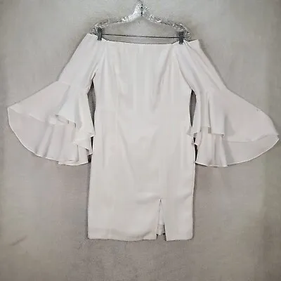 Venus Womens Dress Size 12 White Off Shoulder Stretch Bell Sleeves Sexy Sheath • $17.95