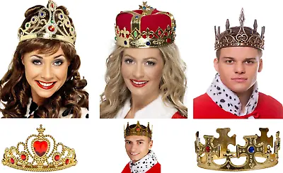 Kings Coronation King Crown Queen Tiara Royal Princess Fancy Dress Adults • £2.49