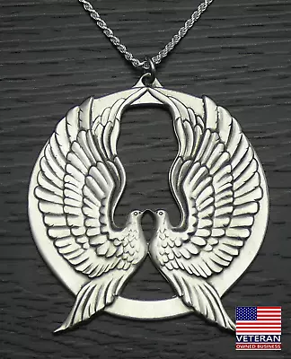 Vintage Sterling Silver Large Peace Doves Pendant Rope Necklace 24 Inches • $89.99