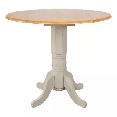 Oakley 42  Round Drop Leaf Counter Height Pub Table In Off White/Oak Wood • $670.68