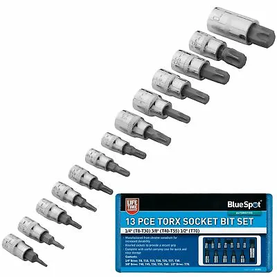 BlueSpot 13pc Male Torx Bit Star Socket Set 1/4  3/8  1/2   T8 -T70 Trx Sockets • £12.19