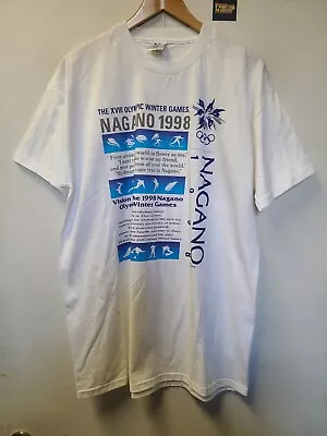 Vtg 90s Nagano Winter Olympics T Shirt L Japan Mizuno • $49.99