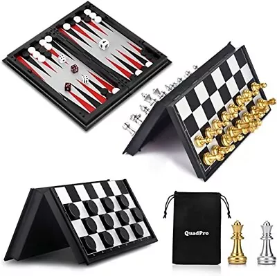 3 In 1 Magnetic Checkers Chess Backgammon Board Game Set With Folding Style B • $32.06