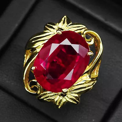 Pigeon Blood Ruby Red Oval Rare 18.80Ct 925 Sterling Silver Handmade Gold Rings • $42.99