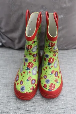 £4.99 • Buy Target Dry Size 13 Childrens Wellies Green  & Red Ladybird Pattern Pull On Loops
