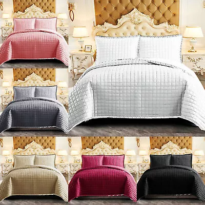 3 Piece Quilted Bedspread Throw Single Double King Size Embossed Bedding Set • £19.90