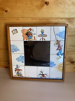 Vintage Handmade Disney Goofy Hand Painted Wood Mirror Tiles 17”x17” OOAK • $225