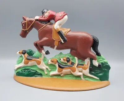 Vintage Midwest Cast Iron Door Stop Fox Hunting Horse Hound Dogs Equestrian • $29.95