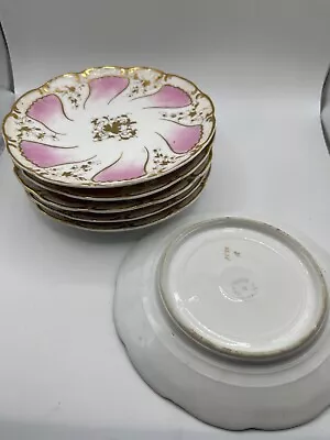  Set Of 6 VTG C.T. Germany Carl Tielsch Pink Scalloped Gold Gilt 6” Plates • $6