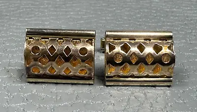 Vintage Grid Pattern Yellow Gold Plated Cuff Links • $19.95