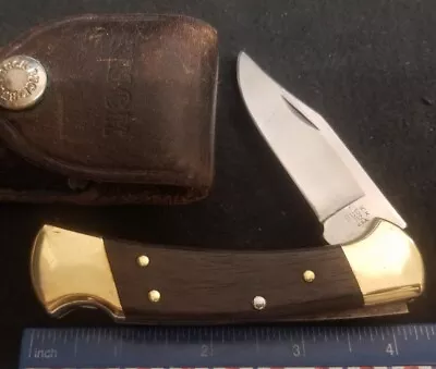 Buck USA 112 Ranger Lockback Knife Wooden Handles Leather Sheath Tip Reworked • $9.99