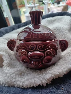 Vintage Sadler Pottery Beetroot Funny Face Lidded Jar Glazed Burgundy 14cm High • £14