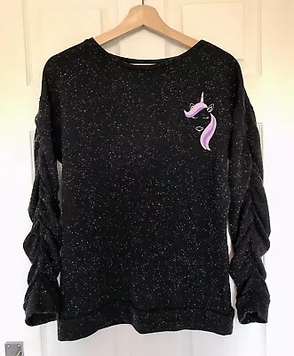 Next Girls Black & White Unicorn Top / Long Sleeved Sweatshirt Age 13 Years • £3.49