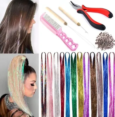 Hair Tinsel With Tools 12 Colors 1800 Strands Sparkling Shiny Tinsel Hair... • £7.49