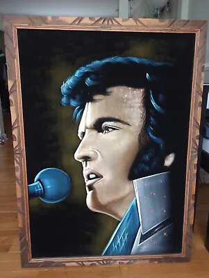 Elvis Presley The King Black Velvet Original Painting Large 28  X 38  Wood Frame • $575