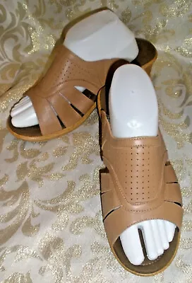 New Propet Moda Tan Brown  Leather 4  Wedge Platform Mules Comfort Sandals 9 Ee • $22.99