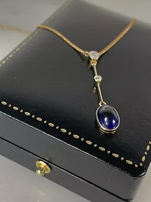 Sapphire & Diamond Necklace 14ct & 9ct Gold Edwardian Antique 20” • £495