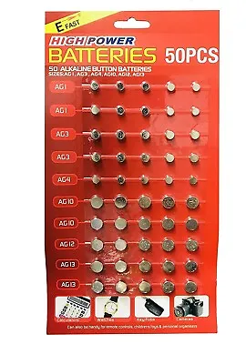 50 Assorted Button Cell Watch Battery Batteries Ag 1 / 3 / 4 / 10 / 12 / 13 Uk • £2.99