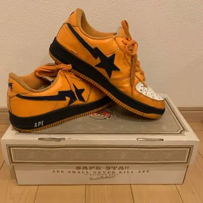 A BATHING APE Shark Bapesta Sneaker Shoes Orange/Navy US9.5 Used From Japan F/S • $350.01