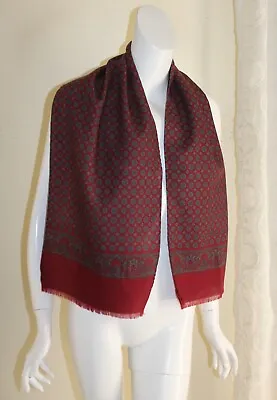 Fine Men's DESIGNER Italy Maroon 100% Wool Challis Roundel Dress Scarf 55x12 • £40.24