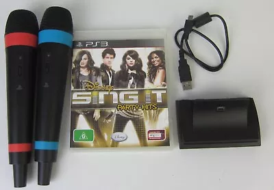 Playstation 3 Ps3 Sing It Party Hits Game + Singstar Microphones-blue Is Faulty • $49