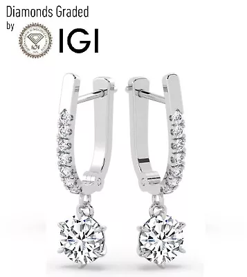 IGI2.00 CTSolitaire Lab-Grown Round Cut Diamond Hoops Earring  18K White Gold • £1632