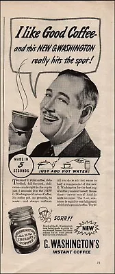 1943 Vintage Ad G Washington Instant Coffee Cup Man Suit  WWII   11/10/23 • $8.59