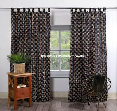 Indian Hand Block Print Curtain Tab Top Tapestry Curtains Window Boho Valance • £41.99