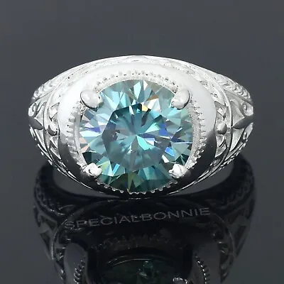 4.85 Ct Blue Diamond Solitaire Men's Ring In 925 Silver Vintage Style • $200