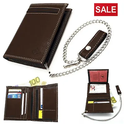 £12.99 • Buy Mens Biker Leather Wallet With Coin Pocket Safety Metal Chain Purse Pouch BROWN